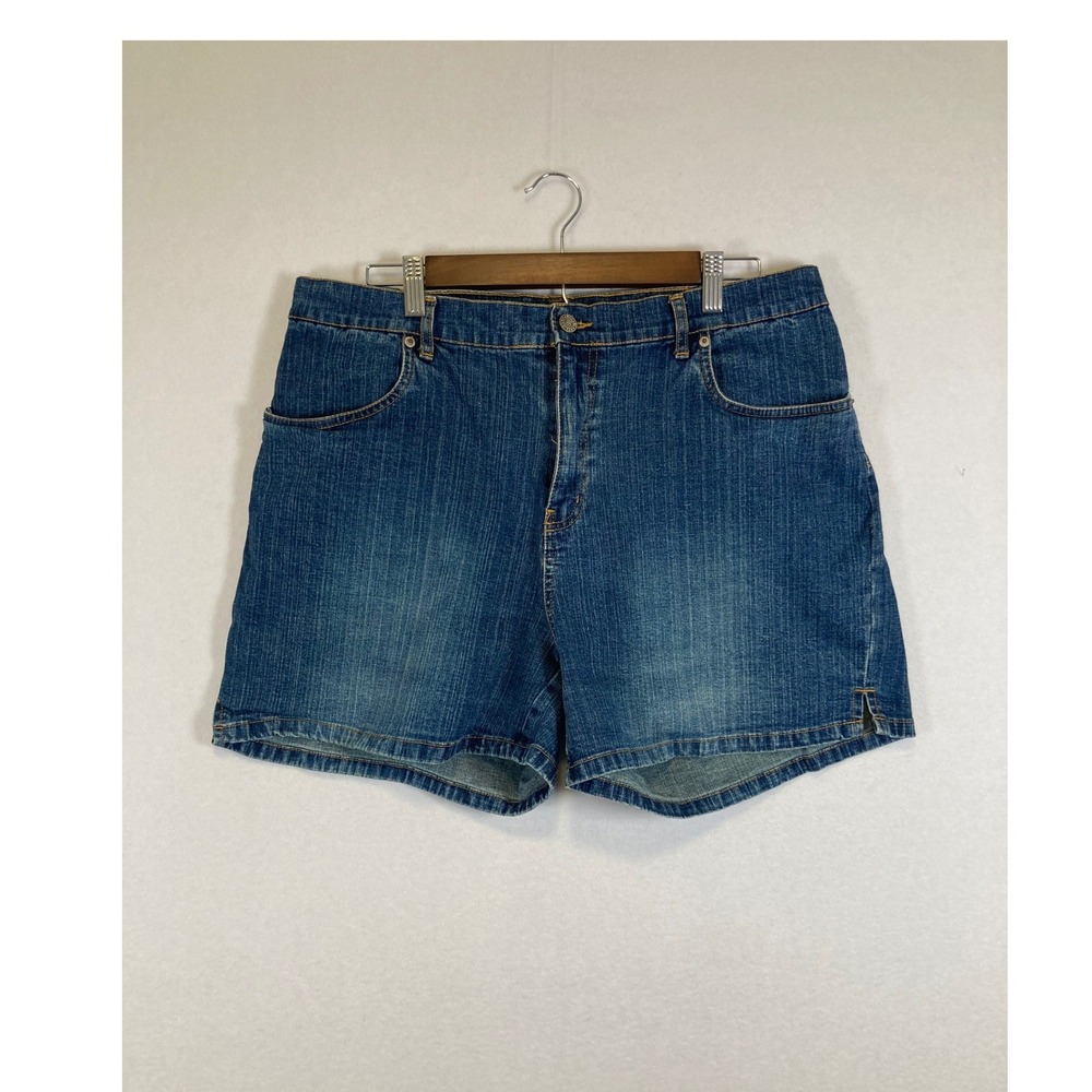 Bill Blass Denim Shorts Womens 16 Blue Stretch High Rise Classic Casual Slit Hem